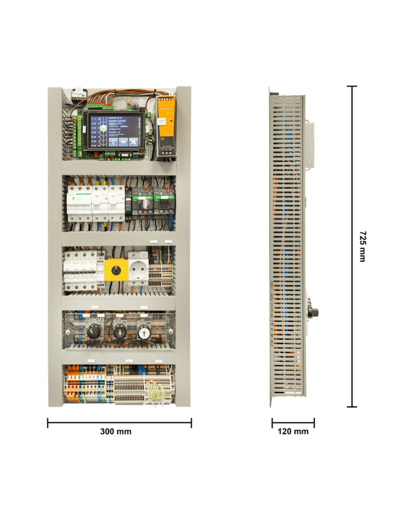 Maße der Elvatronik Aufzugsteuerung EVA Smart.
